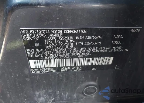 2018 Toyota Rav4 Se z USA, uszkodzony, nr VIN JTMJFREV0JJ233612